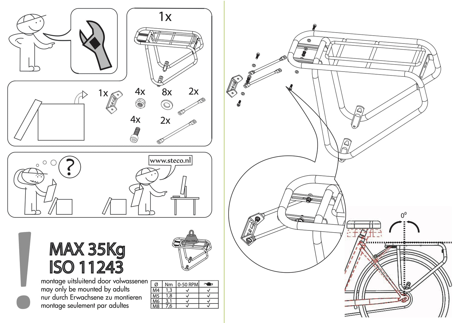 Grand porte-bagage vélo arrière Steco Power Safety 35 kg