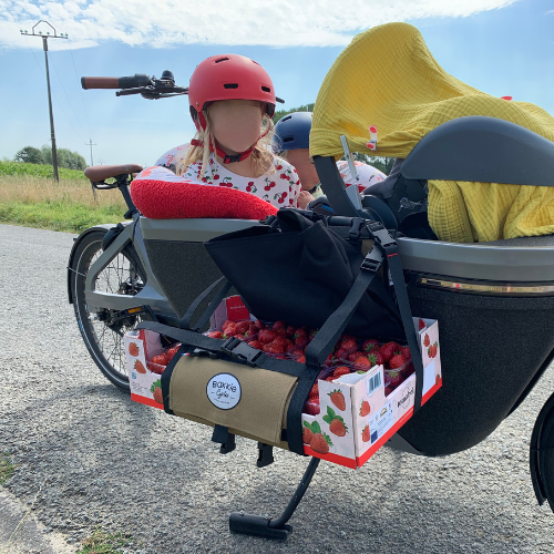 Eine Kiste mit dem Fahrrad transportieren